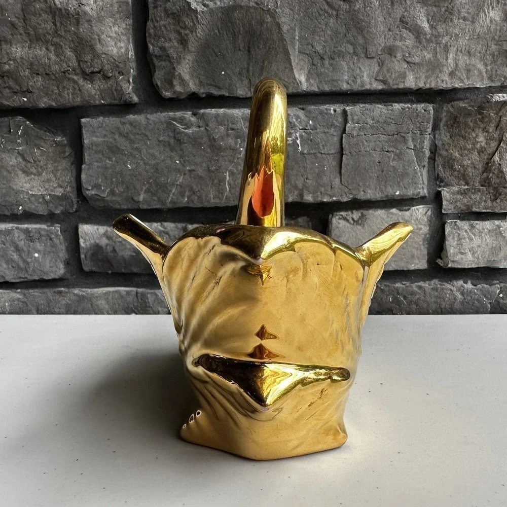 Vintage 1950s Gold Swan MCM Ceramic Planter Trinket Dish Vase Hollywood Regency